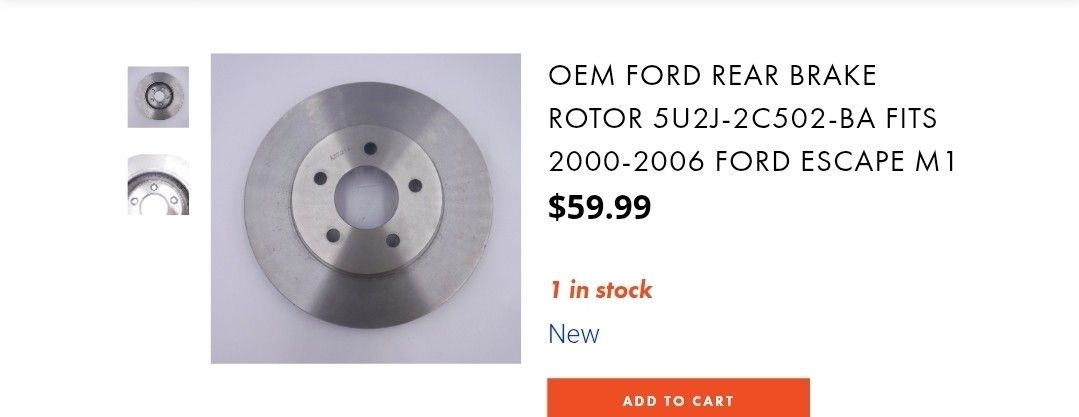 OEM Ford Rear Brake Rotor 5U2J-2C502-BA Fits 2000-2006 Ford Escape