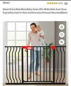 NEW IN BOX-Wisairt Extra Wide Metal Baby Gates,29.5-48.8in Wide Auto Close Dog Safety Gate for Stair and Doorways,Pressure Mounted(Black)...NEW IN BOX