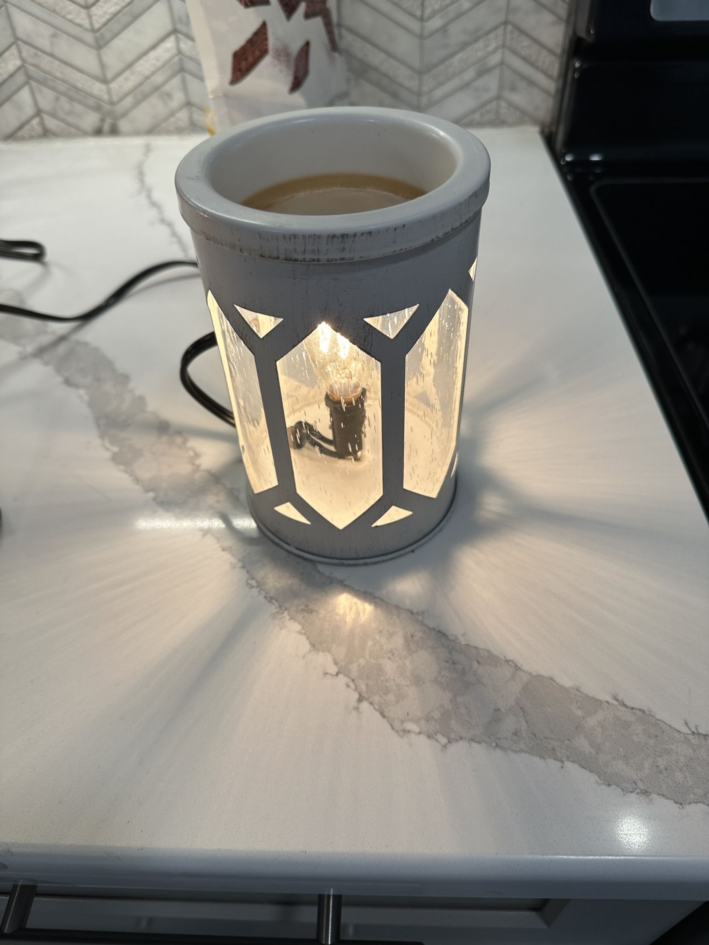 White And glass And Metal Wax Warmer