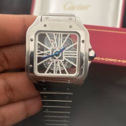 Cartier Silver Watch With Blue Details 