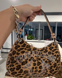 Leopard Print Rhinestone Hobo Bag