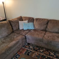 Brown Microsuede Sectional Couch (Measurements In Description)