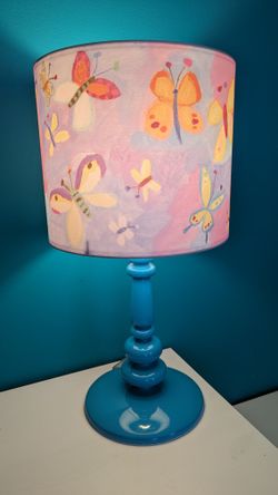 Beautiful Girls Bedroom Lamp For Nightstand! Teal With Pretty Colors And Butterflies!