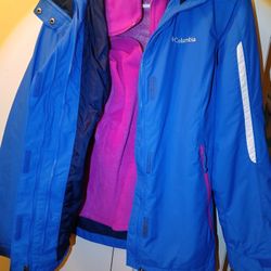 Women's Columbia Interchange Omnitech Jacket With Removable Hood Full Zipper Waterproof Size Small