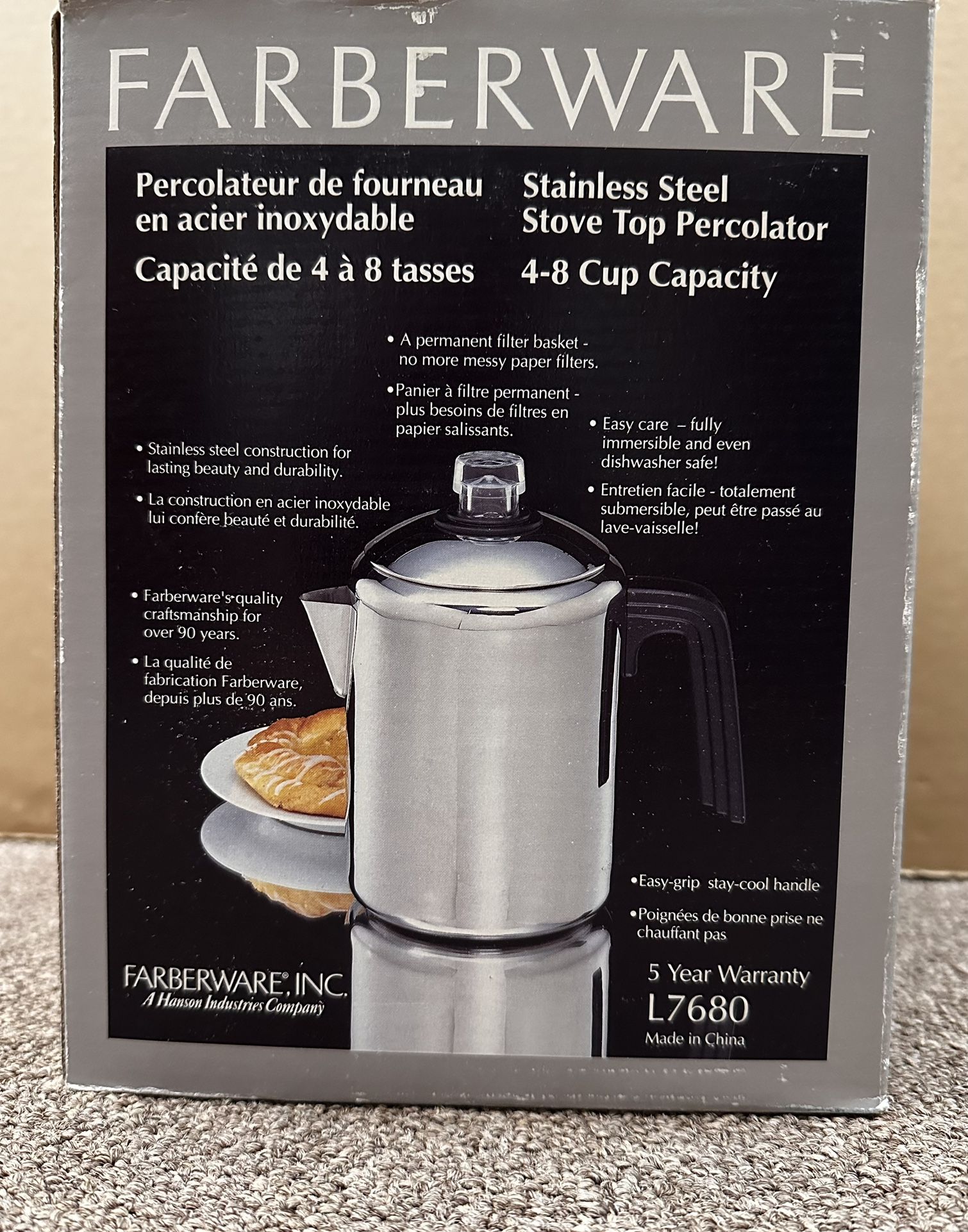 Farberware Stainless Steel 4-8 Cup Stovetop Percolator- Open Box