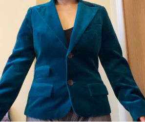 Teal Velvet Blazer Two-Button Jacket