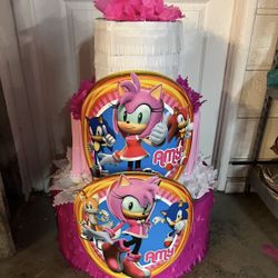 Amy Rose Sonic The Hedgehog Three Tier Pinata With Balls 