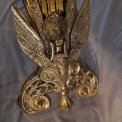 Antique brass empire peacock fireplace screen .