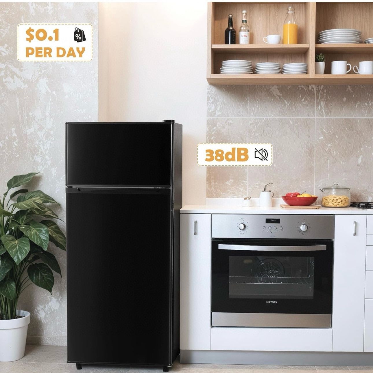 4.4 Cu.Ft Mini Fridge with Freezer, Small Refrigerator with 2 Doors for Kitchen, Dorm, Office and Bedroom, Mini Fridge with Adjustable Shelves (Black)