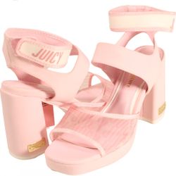 Juicy Couture women's Graciela strappy mesh heels in pink.