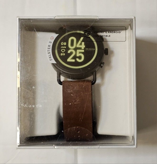 Skagen Connected Falster 3 Gen 5 Stainless Steel and Leather Touchscreen Smartwatch, Color: Brown/Black (Model: SKT5201)