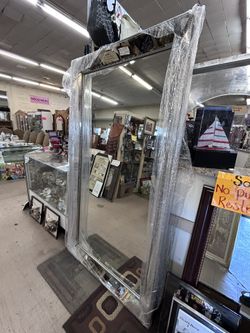 SALE HUGE 80”x44” Silver Beaded Floor Mirror - Full Length Statement Leaner