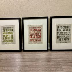 Set of 3 Framed Carl Sagan Quote Prints ~1.5x12.75x17”