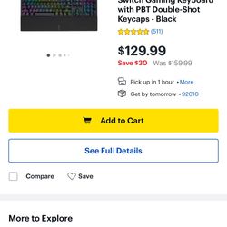  CORSAIR - K70 RGB PRO Full-size Wired Mechanical Cherry MX Speed Linear Switch Gaming Keyboard with PBT Double-Shot Keycaps - Black