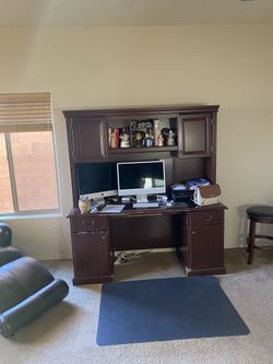 Wood Desk With Side Cabinet