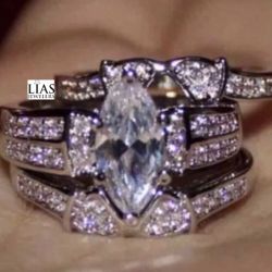 New 18k White Gold Wedding Ring Set 