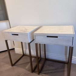 Set of 2 Threshold Marble Top Nightstands / Accent Tables – Brass Metal Base
