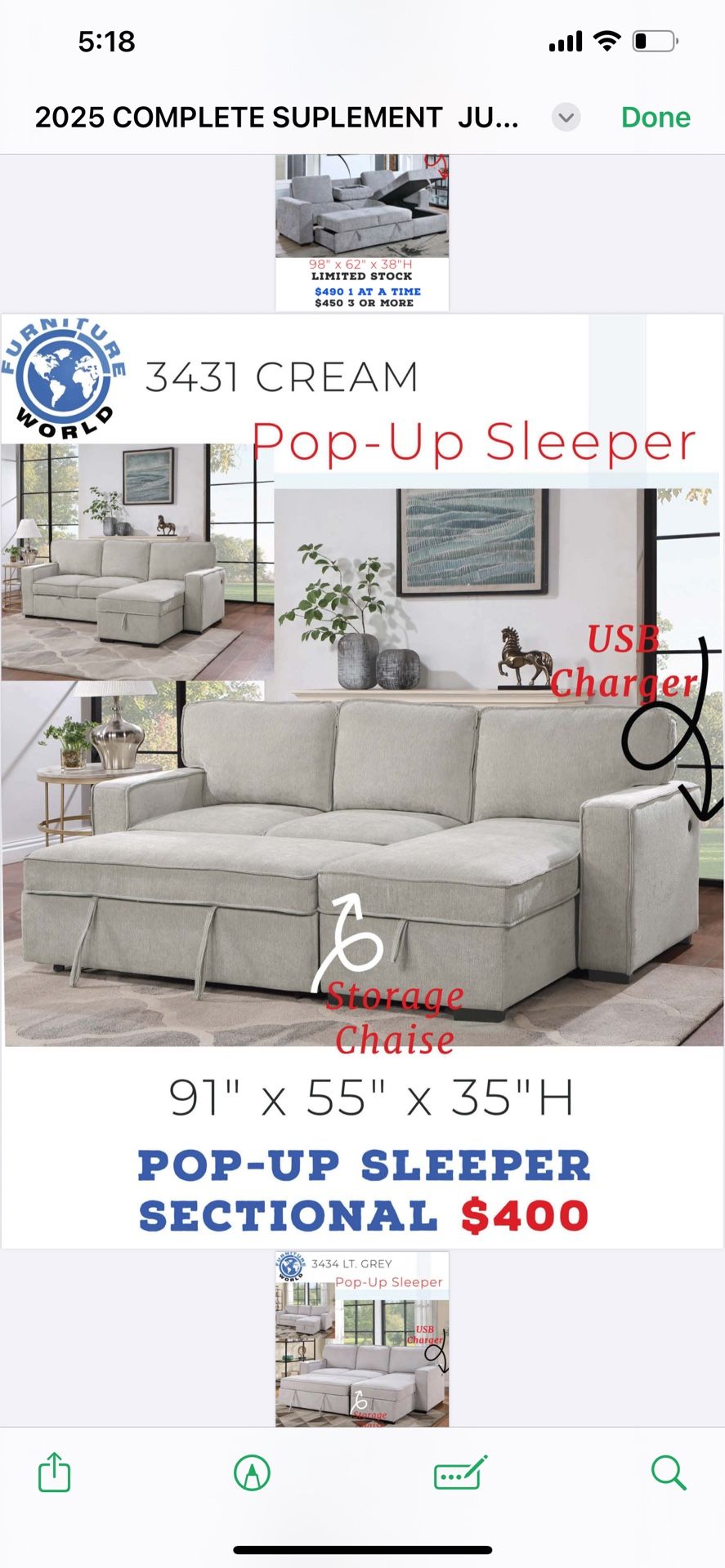 Super Cozy Sleeper Pull Out Sectional On Sale Now!! Just $598