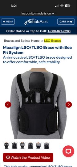 USED DeRoyal Maxalign LSO and TLSO brace with BOA Fit System