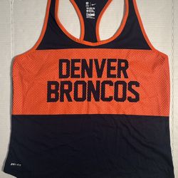 Pre Owned Excellent  Nike Dri Fit  Tank Top  Denver Broncos  Thick Print  Navy Blue , Orange Print Women  Size XL