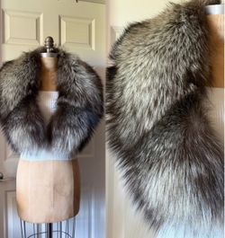 Silver Fox Fur Stole Wrap Collar