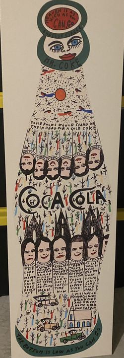 Large HOWARD FINSTER Folk Art COCA-COLA Canvas- 15.5"x39.5"