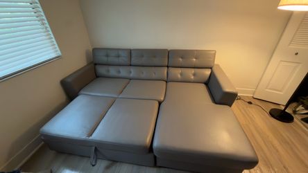 Modern Gray Sectional Sleeper Sofa w/ Pull-Out Bed & Storage Chaise