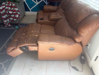 Leather loveseat with console