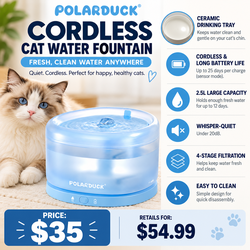 NEW Cordless Cat Water Fountain with Ceramic Tray + 2.5L