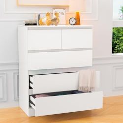 Atripark White Dresser, 36.8"H Dressers & Chests of Drawers, Tall Dresser for Bedroom with 5 Drawers, Large Wood Dresser for Bedroom Closet with Smoot