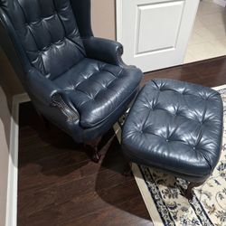 Leather Queen Anne Chair And Ottoman 