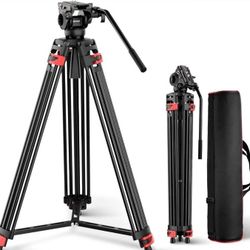 NEEWER 74" Video Tripod with Adjustable Damping Fluid Head, 
