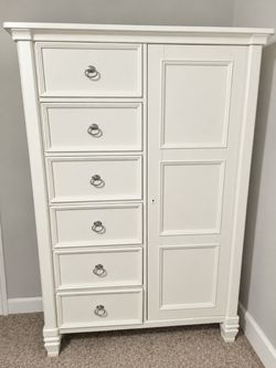 White Wood Armoire with Drawers and Cabinet