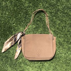 Tory Burch Marion flap shoulder bag whip stitch brown leather suede handbag  for Sale in Newport Beach, CA - OfferUp