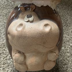 Vintage Hippo Large Stoneware Jar (Missing the Lid) by Jan Blustein