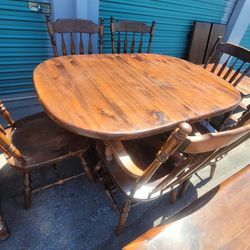 Ethan Allen Antique Dining Table With 6 Chairs And 2 Additional Leafs