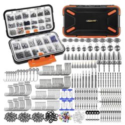397pcs Fishing Accessories Kit, Organized Fishing Tackle Box with Tackle Included, Fishing Hooks, Fishing Weights Sinkers, Swivels, Beads, Fishing Gea