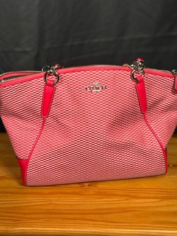 Coach F57244 Small Kelsey Satchel In Legacy Jacquard SV/Milk Bright Pink