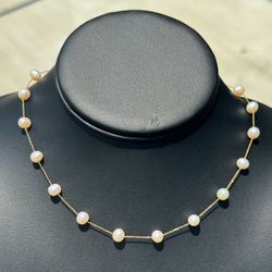 Vintage Antique Jewelry 14k solid yellow gold natural pearl necklace chain 16.00" 6.30mm width