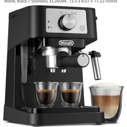 De'Longhi Stilosa Manual Espresso Machine, Latte & Cappuccino Maker, 15 Bar Pump Pressure + Milk Frother Steam Wand, Black / Stainless, EC260BK, 13.5 
