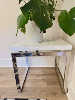 White marble top end table