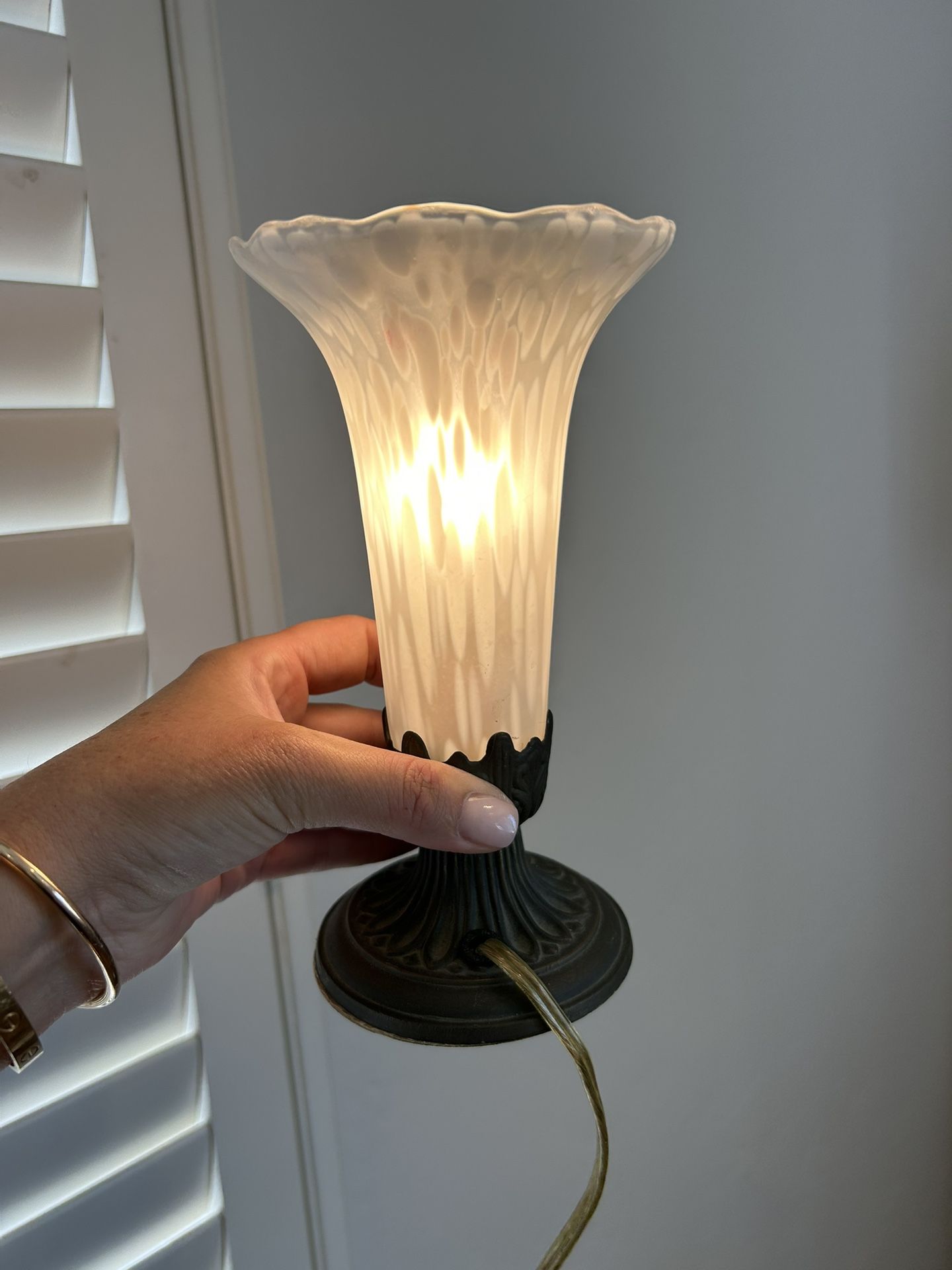 Vintage Andrea By Sadek White Frosted Glass Fluted Tulip Boudoir Lamp Collectible WORKS Small Light Night Light Collectible Antique