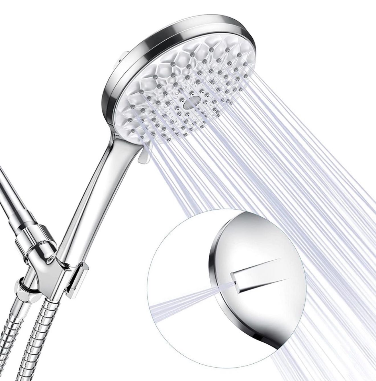 Shower Head with Handheld High Pressure with Hose - YEAUPE Detachable Shower Heads 6 Spray Settings, Built-in Power Wash to Clean Tub, Tile & Pets, Br
