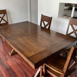 Dining Table w/ 4 Chairs And 1 Bench - Extendable 