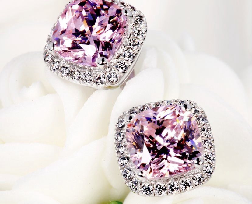 Earrings pink diamond 18k white gold