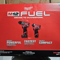 New Milwaukee M12 Fuel Gen-3 Hammer Drill & Impact Driver Combo Kit 3497-22