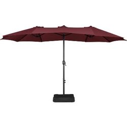 15ft Twin Patio Parasol Double-Sided Outdoor Umbrella Market Extra Large Umbrella with Crank
