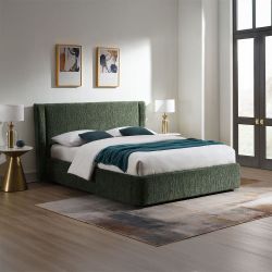 Frame Full Platform bed Dark Green Chenille fabric, New Especial price