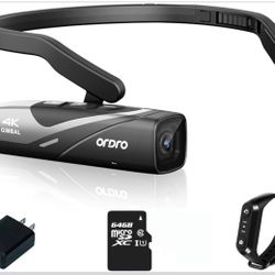 ORDRO EP8 4K Video Camera Hands Free Wearable Vlog Camera 4K 60FPS UHD Head Mounted Video Camera with 2.0 Gimbal Stabilizer, Remote Control, 64G Micro