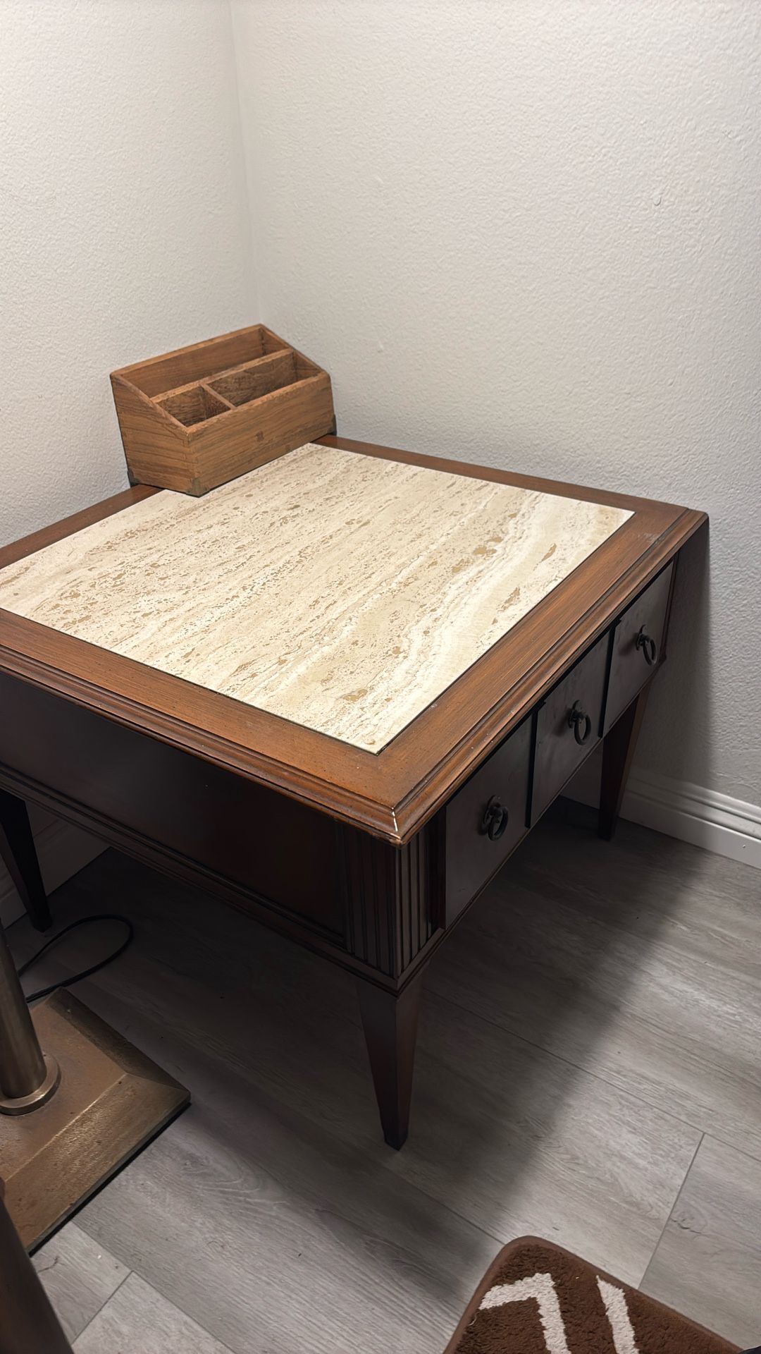 Mid Century Night Stand With Travertine Top